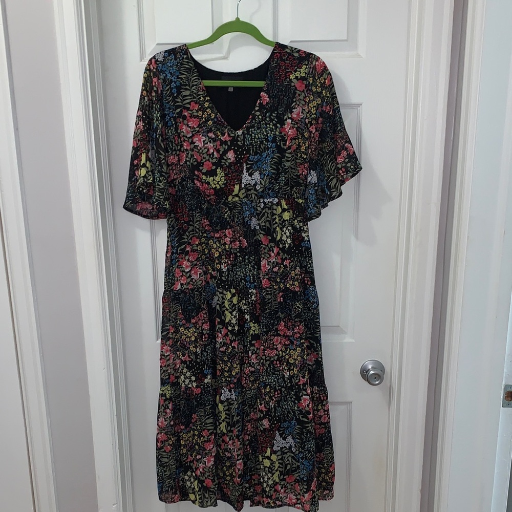 Sugarlips Floral Midi Dress - Black and Pink